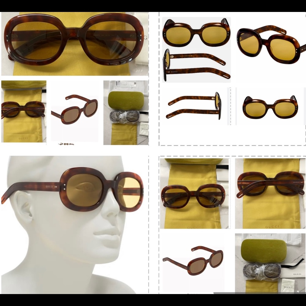 GUCCI UNISEX CLASSIC HAVANA / TORTOISE OVAL WITH RETRO YELLOW TINTED LENSES